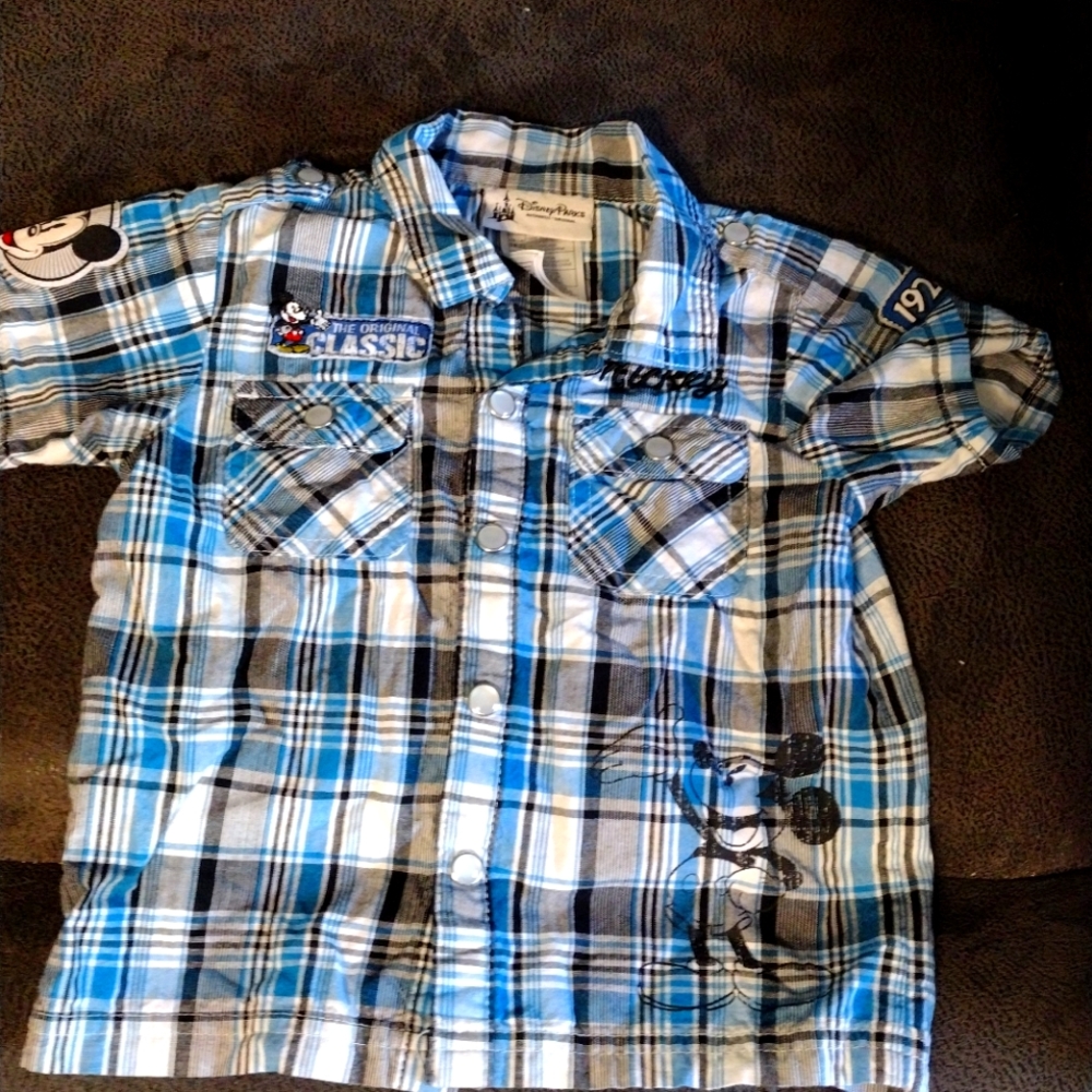 Disney Parks Mickey Mouse Button Snap Toddler Shirt 18 months